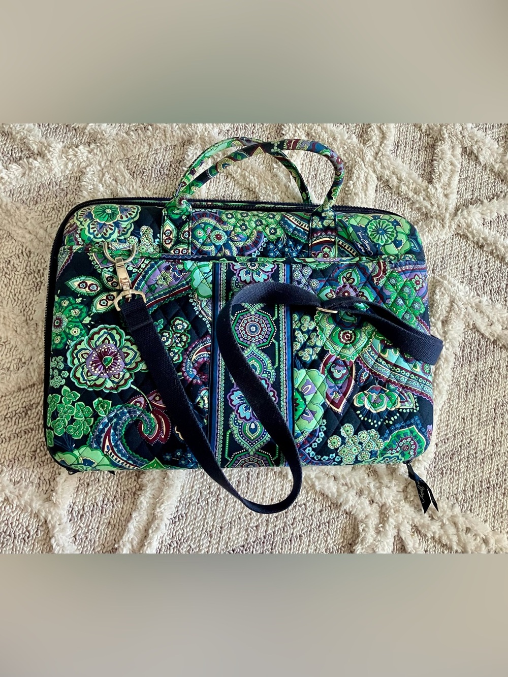 Vera Bradley Green & Navy Quilted Paisley Laptop Bag